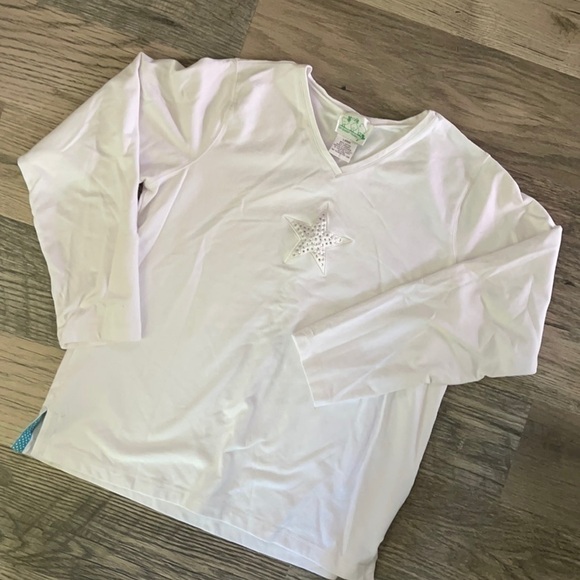 Quacker Factory white beaded rhinestone star shirt women’s size large - Picture 1 of 7